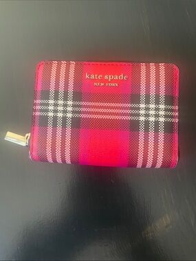 Kate Spade Tartan Red Plaid Small Zip Wallet